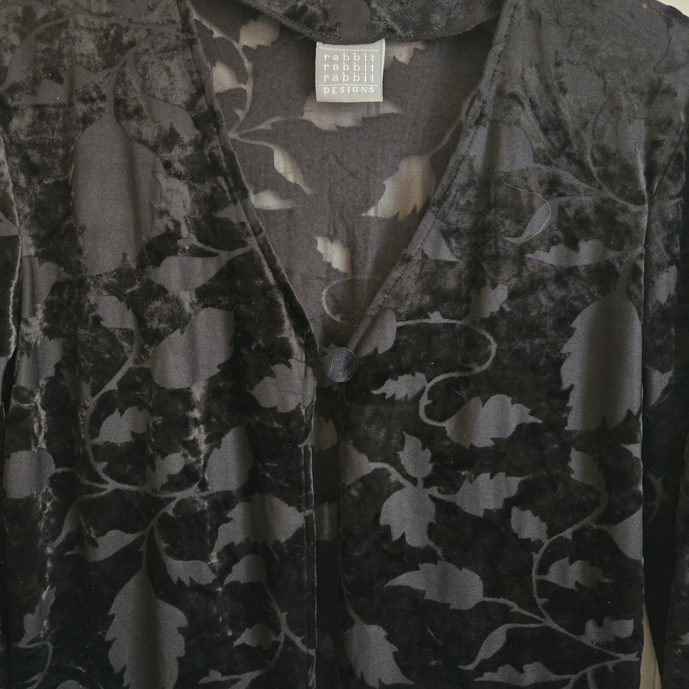 Rabbit Rabbit Rabbit Vintage Black Floral Velvet Jacket Cardigan - Picture 3 of 8